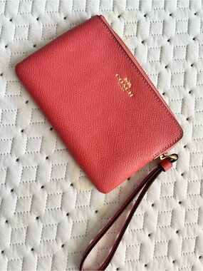 Coach Coral Red Leather Wristlet Clutch